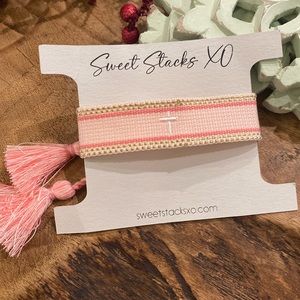 Pink Cross Woven Bracelet